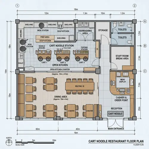 Cart Noodle Restaurant Floor Plan Design