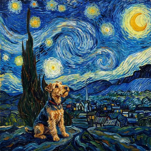Welsh Terrier in Van Gogh's Starry Night