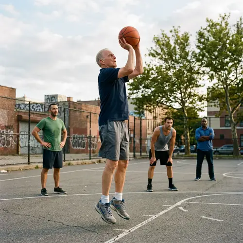 Senior Male Politician Playing Basketball - Urban Court Action