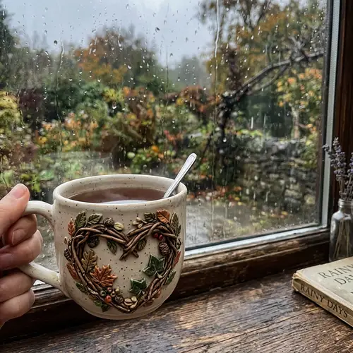 Heart Relief Mug Crafted from Twigs and Leaves