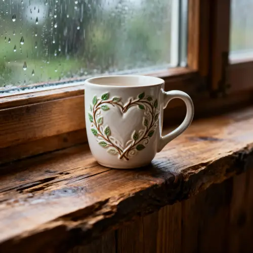 Heart Relief Mug Crafted from Twigs and Leaves