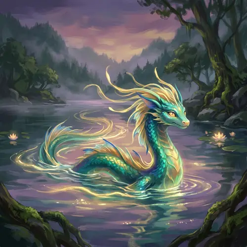 Mystical Creature Emerges from Shimmering Lake