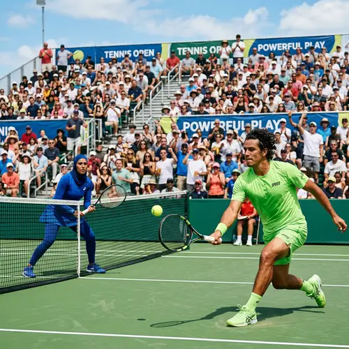 Dynamic Tennis Match | Hispanic Man vs. Middle-Eastern Woman