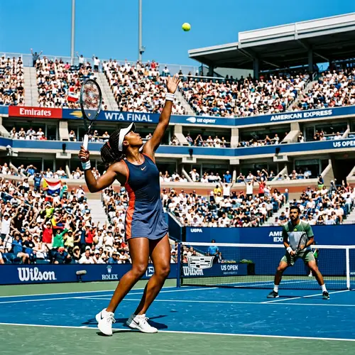 Professional Tennis Match: Black Female Player vs. Middle-Eastern Man