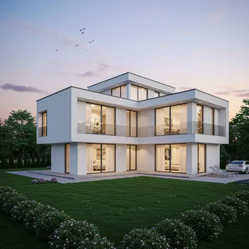Elegant L Shaped Villa with Wide Windows