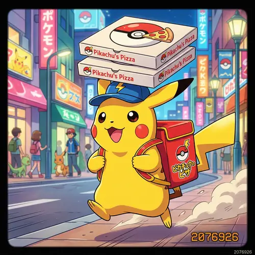 Pikachu Delivers Pizza in Anime Style