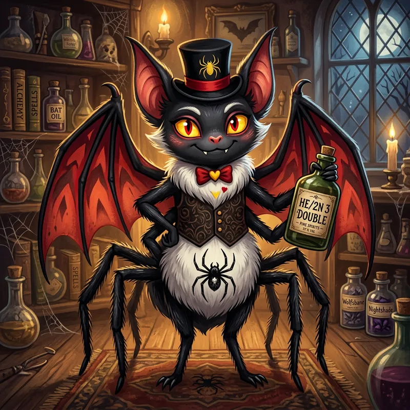 Stylized Bat-Spider Creature with Enigmatic Charm