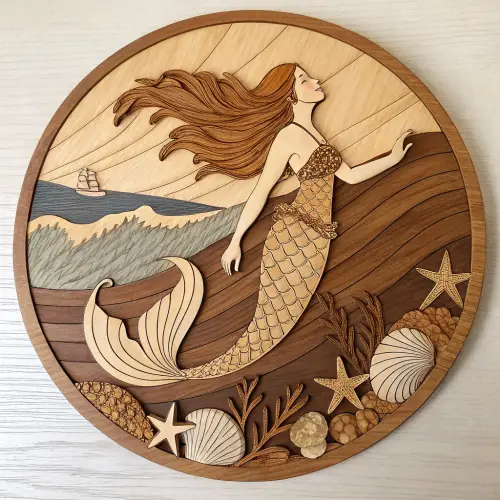 Wood Intarsia Mermaid Art for Home Decor