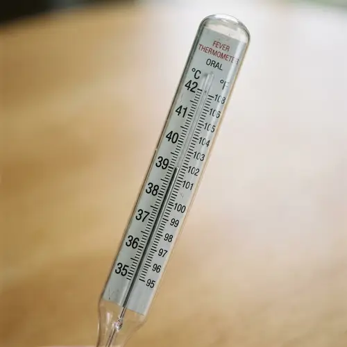 High Fever Mercury Thermometer Displaying 39 Degrees