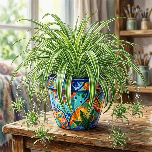 Vibrant Spider Plant Art in Minimalist Pot