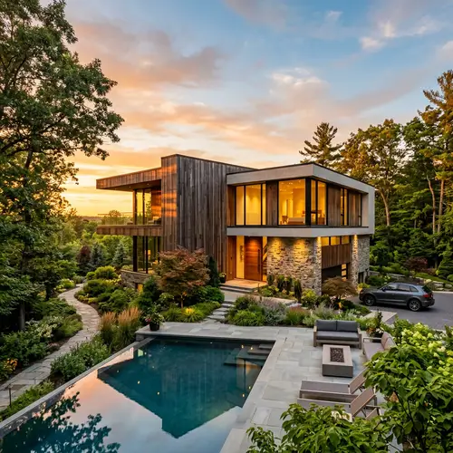 Elegant Modern House in Golden Hour Lighting