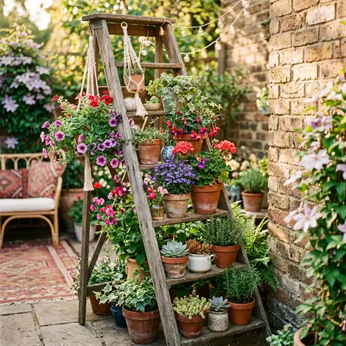 Charming Vertical Garden on a Wooden Ladder