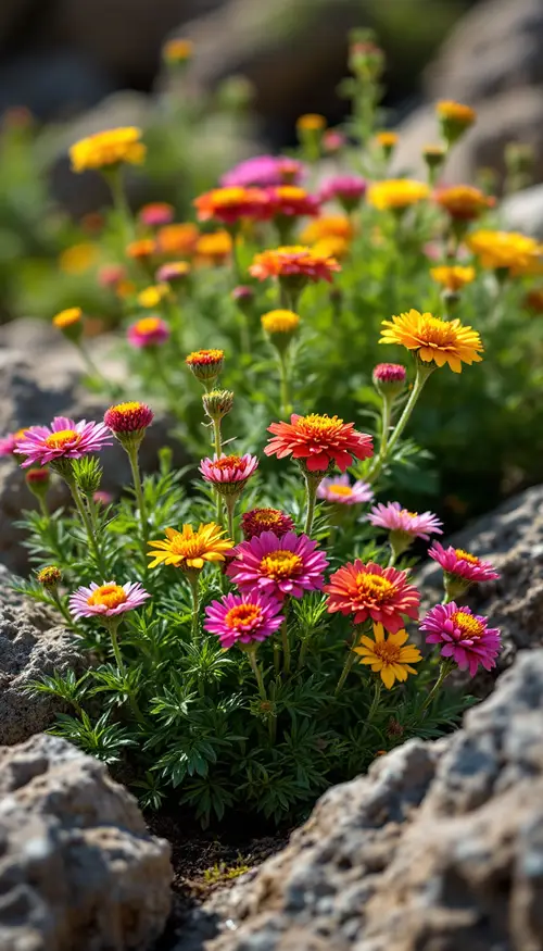 Vibrant Yarrow Plants in Rugged Garden Setting