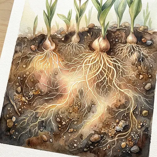 Glowing Tulip Roots Watercolor Art