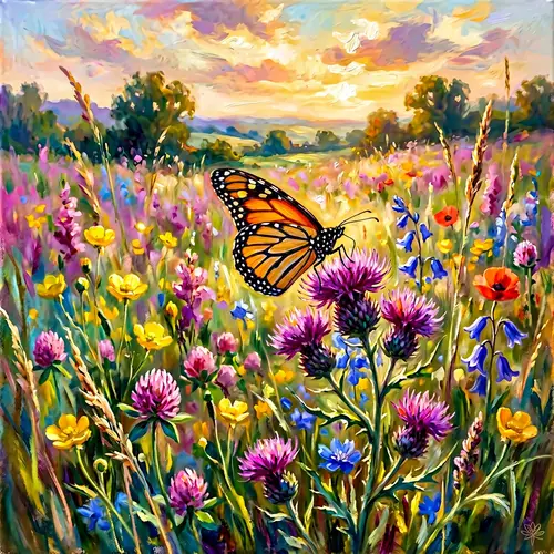 Vibrant Wildflower Meadow with Butterflies