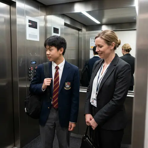 Elevator Friendship: School Uniform Moments