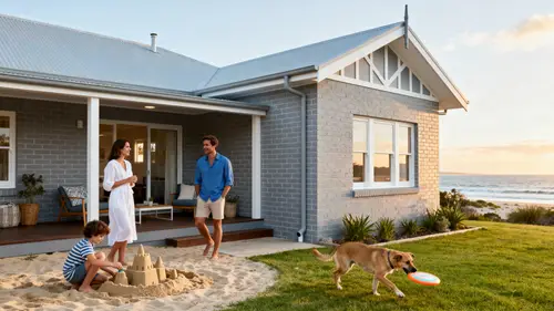 Beautiful Coastal House with Grey Bricks & White Trim