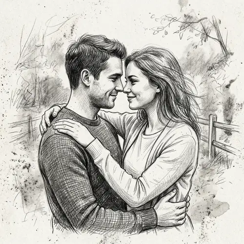 Romantic Couple Graphite Sketch Artwork