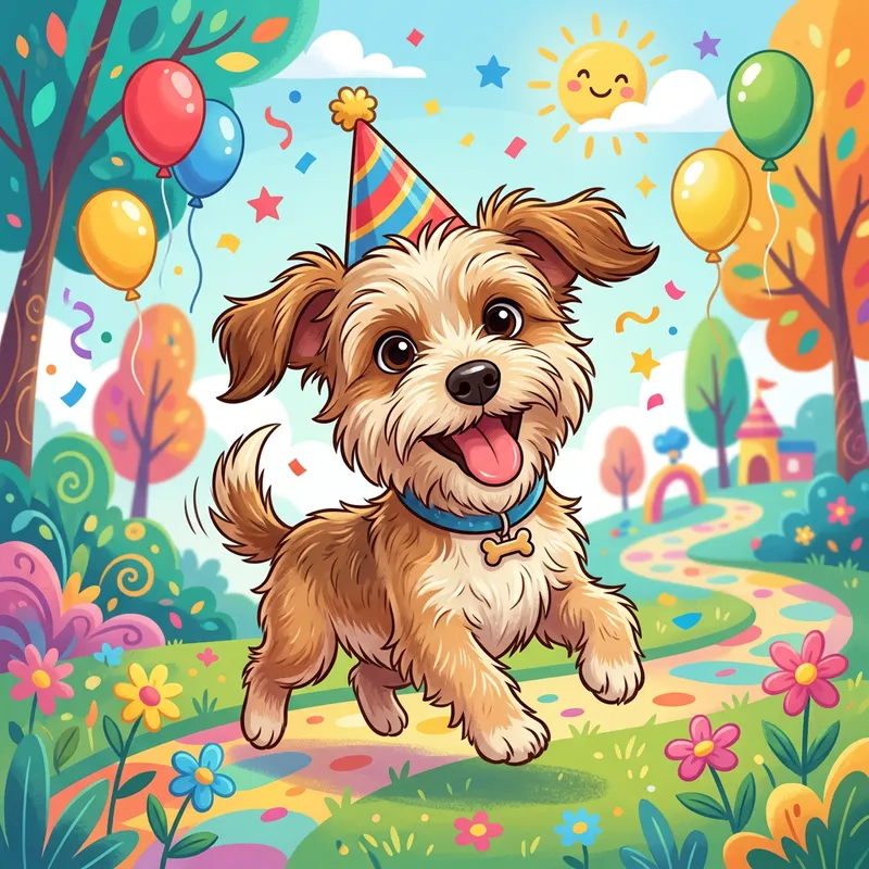Cute Cartoon Dog in a Hat – Playful & Colorful Art