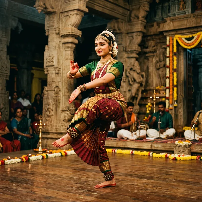 Graceful Bharatanatyam Dancer in Vibrant Attire