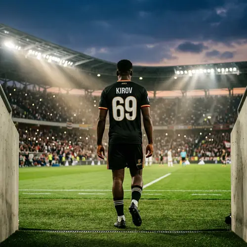 Black Footballer from Team ARES with Jersey Number 69 and Name Kirov