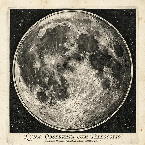 Seventeenth-Century Moon Engraving in a Circle