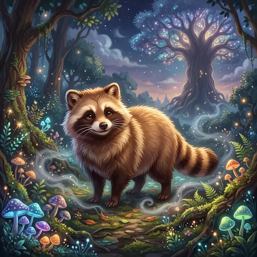 Cute & Fantastical Tanuki in Magical Forest