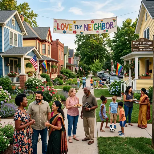 Diverse Neighborhood Street - Warm & Welcoming Community Scene