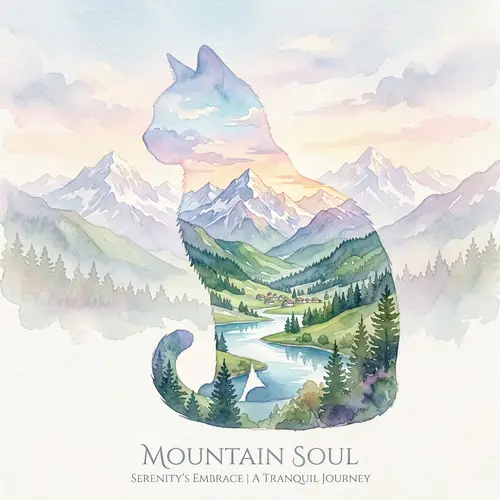 Tranquil Cat Silhouette in Majestic Mountain Landscape