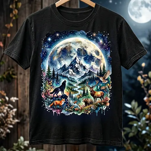 Full Moon & Starry Night T-Shirt Design | Natural Scenic View