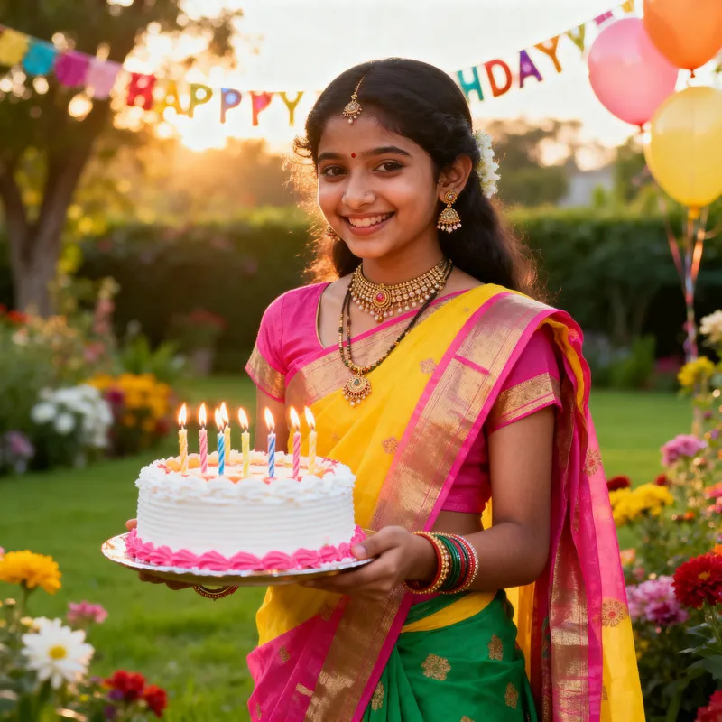 Indian Girl's Birthday Celebration in a Garden