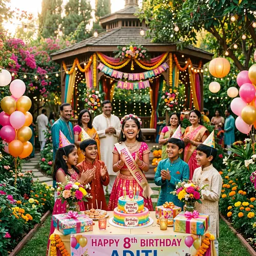 Indian Girl's Birthday Celebration in a Garden