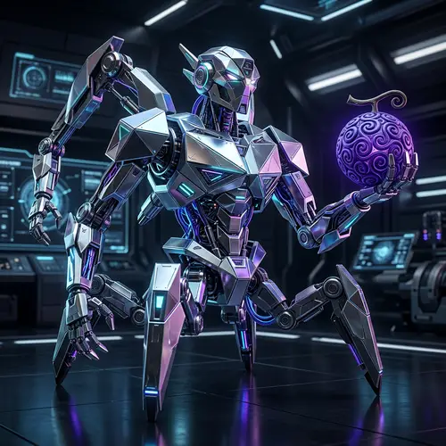 Futuristic Abstract Robot with Devil Fruit - Unique Interpretation