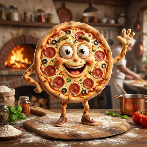Unique Talking Pizza with Eyes and Arms