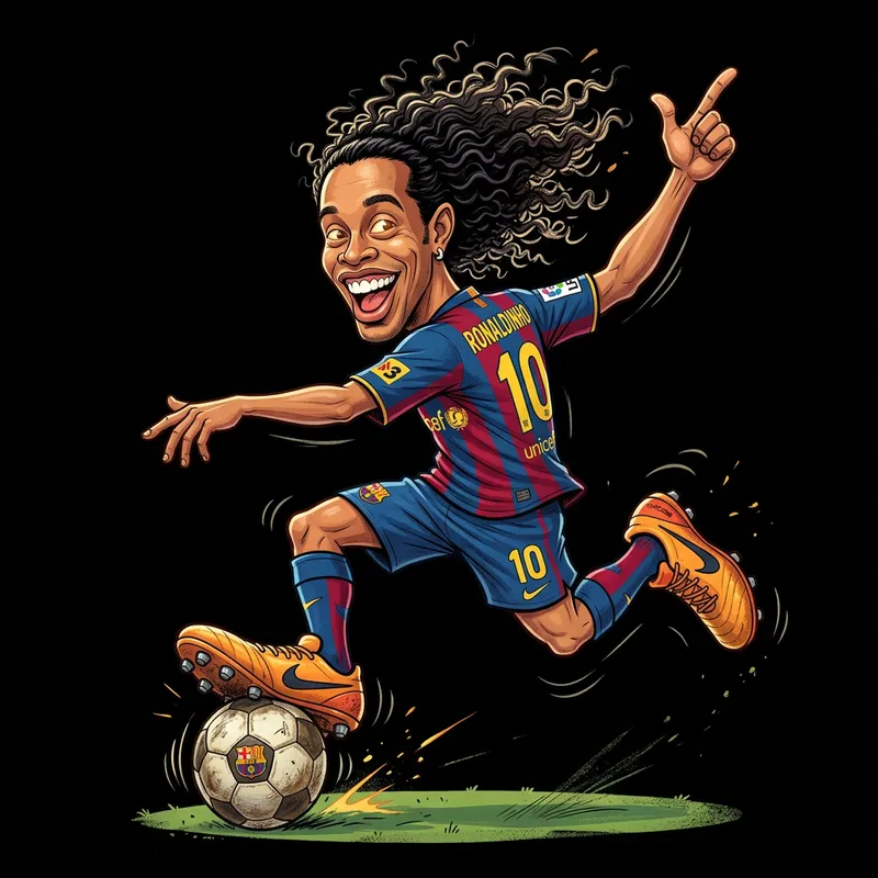 Ronaldinho Cartoon Caricature in Barcelona Jersey Ronaldinho Cartoon Caricature in Barcelona Jersey