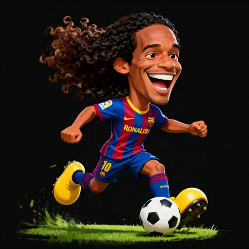 Ronaldinho Cartoon Caricature in Barcelona Jersey