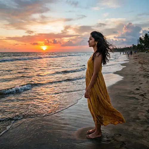 Stunning South Asian Lady Beach Sunset View