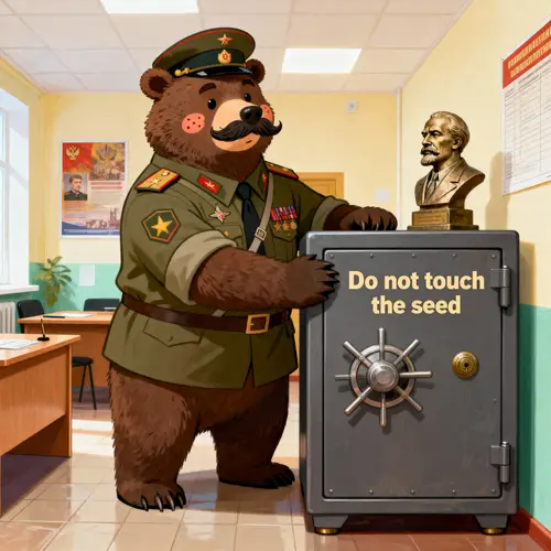 Misha Guarding Seed in Military Office