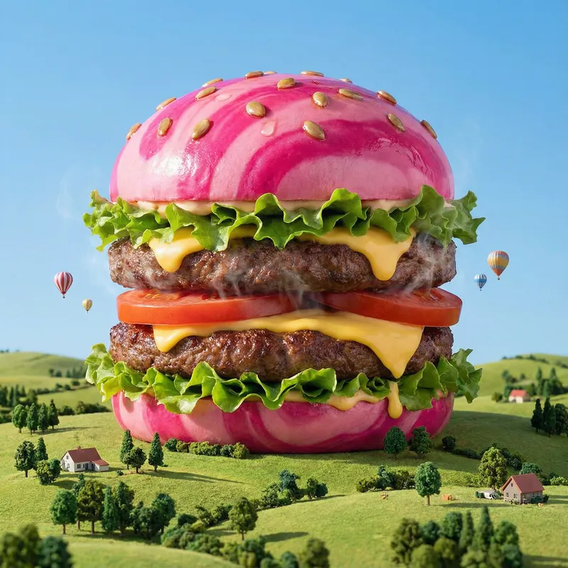 Giant Pink Burger - A Whimsical Delight for Burger Enthusiasts
