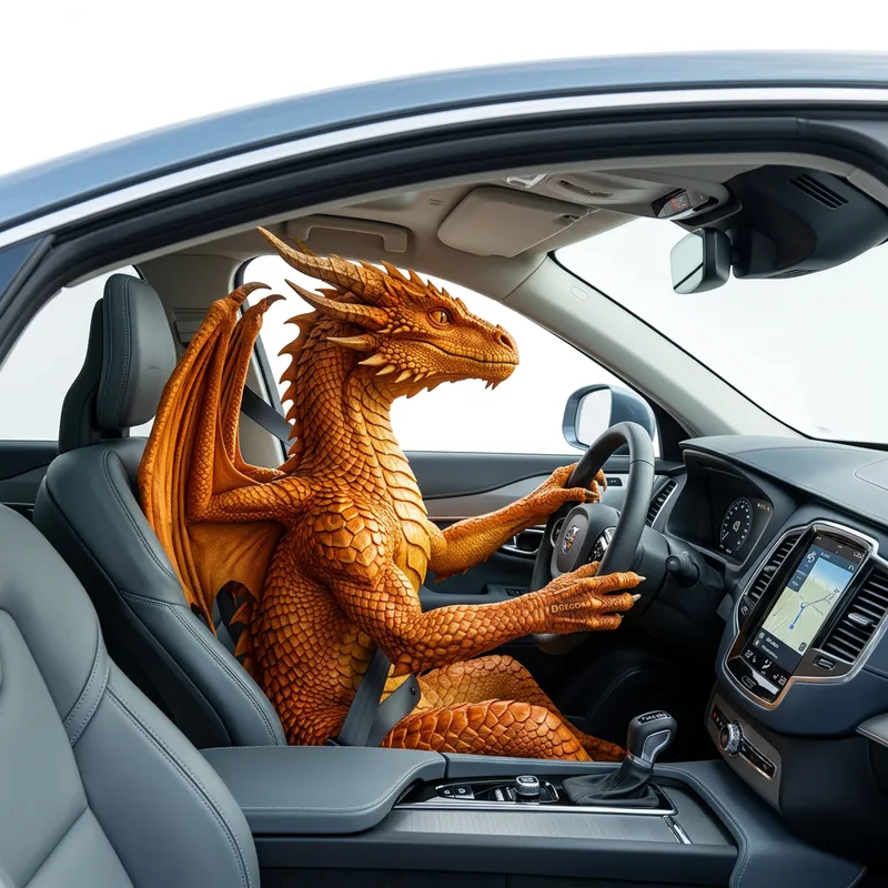 Orange Dragon Driving Modern Car
