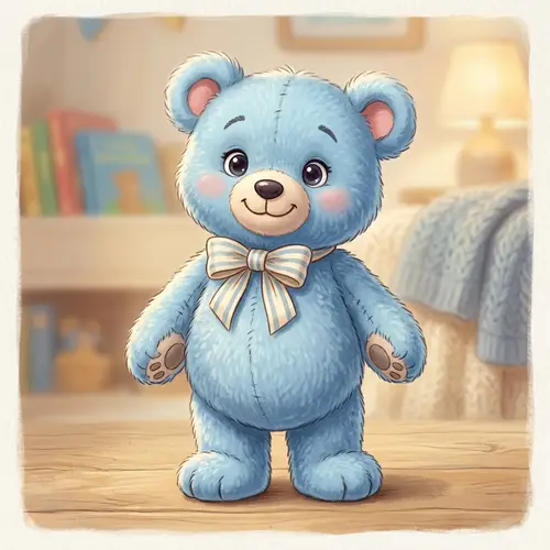 Adorable Blue Teddy Bear Illustration with Disney-like Charm