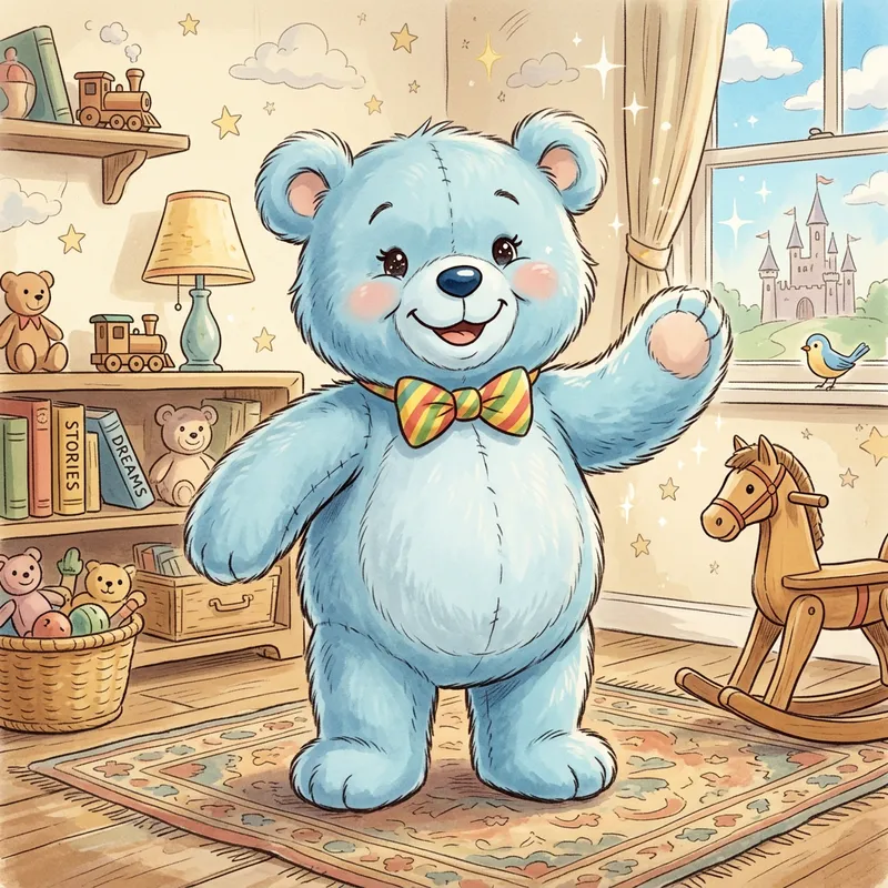 Adorable Light Blue Teddy Bear Smiling in Disney Style Illustration