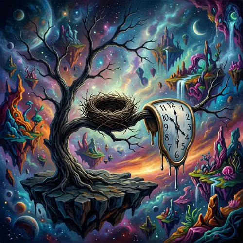 Surreal Infertility Art: Barren Tree & Melting Clock