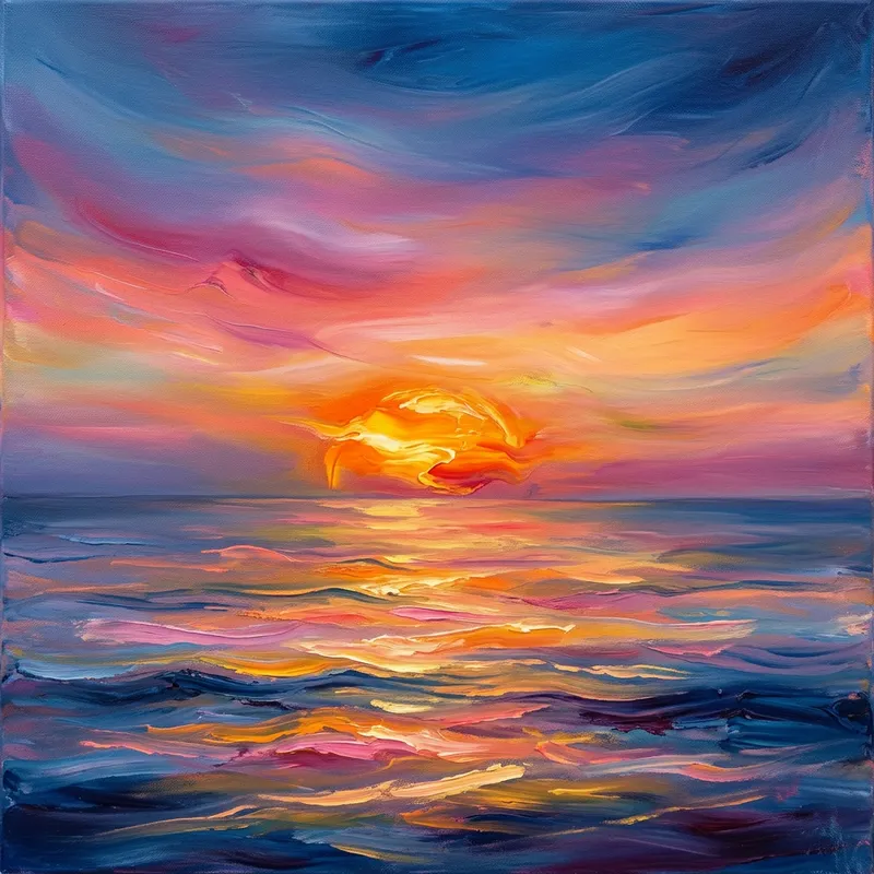 Tranquil Seaside Sunset Painting | Abstract Nature Art Tranquil Seaside Sunset Painting | Abstract Nature Art