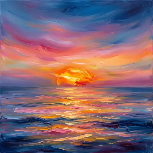 Tranquil Seaside Sunset Painting | Abstract Nature Art