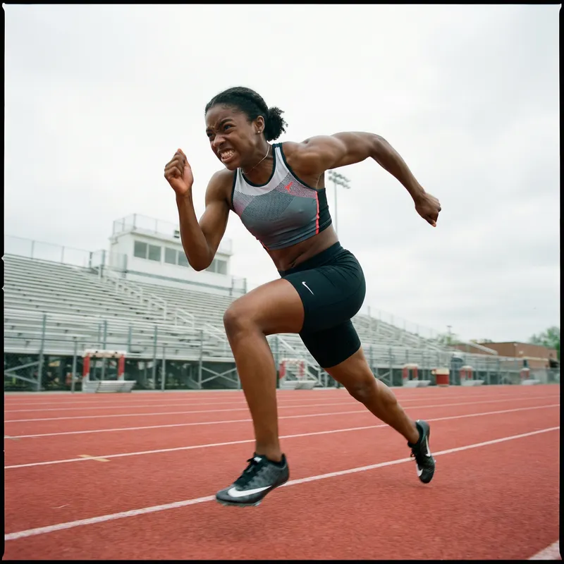 Dynamic Female Sprinter in Action - Athletic Photography