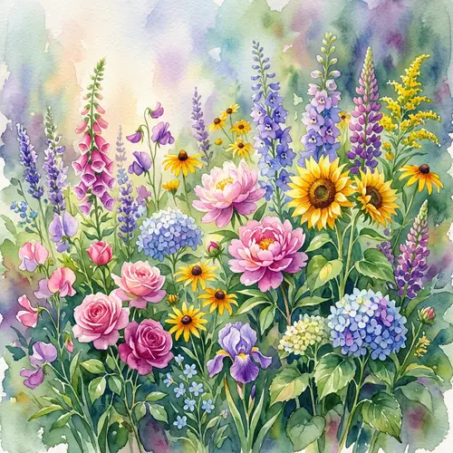 Vibrant Watercolor Flower Garden Art