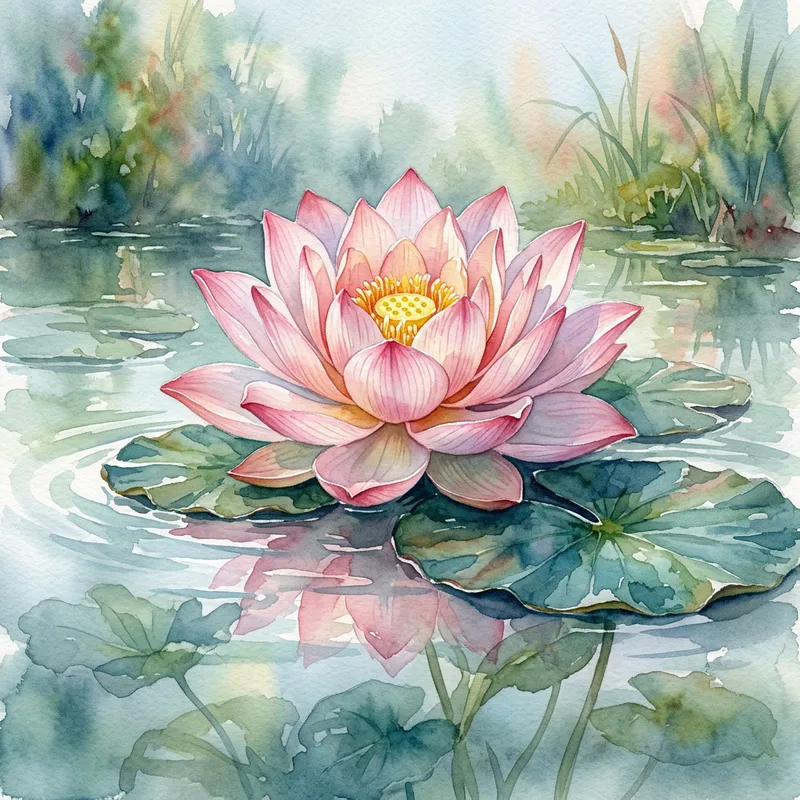 Serenely Beautiful Lotus Flower Watercolor Art