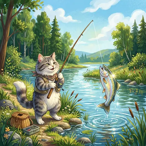Amusing Cat Catches Big Fish: A Fishing Tale