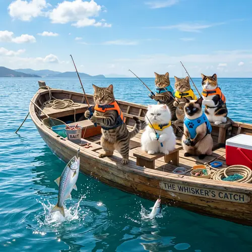 Colorful Cats Fishing Adventure on a Boat | Fun Cat Fishing Experience